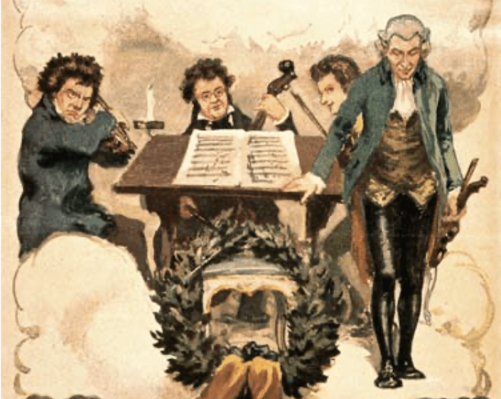 Beethoven, Schubert, Mozart y Haydn en Haydn y el cuarteto celestial, 1809