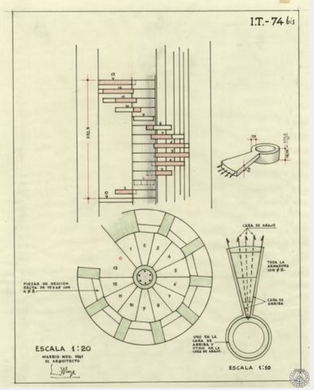 Escalera caracol, planos y sección